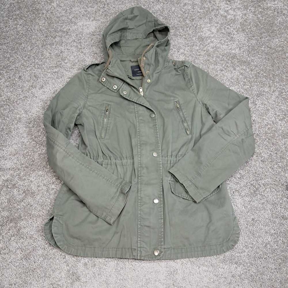 Love Tree Womens Olive Green Cotton Utility Field Jacket Hooded L29023J Medium